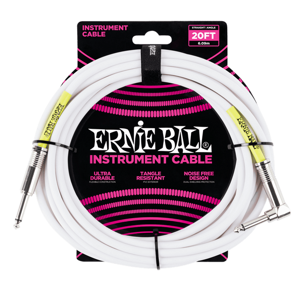 Ernie Ball Classic Instrument Cable Straight/Angle 20ft - White