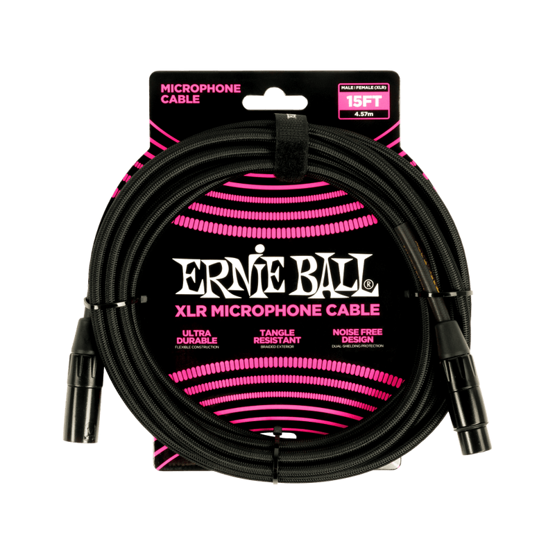 Ernie Ball Braided XLR Microphone Cable Male/Female 15ft Black