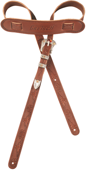 Gretsch Tooled Vintage Leather Guitar Strap, Walnut