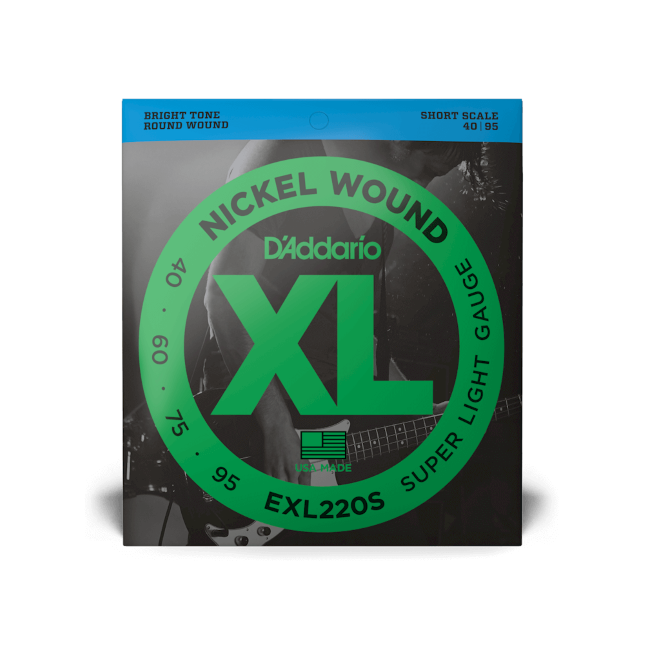 D'Addario EXL220S Nickel Wound Bass Guitar Strings, Super Light, 40-95, Short Scale