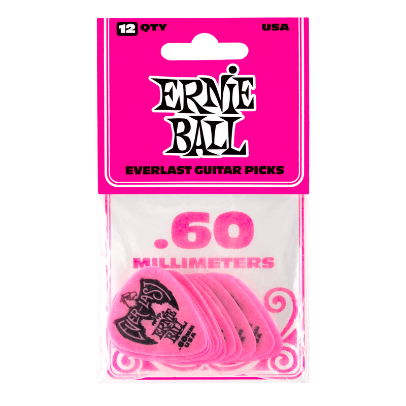 Ernie Ball Everlast Picks .60MM Pink 12 Pack