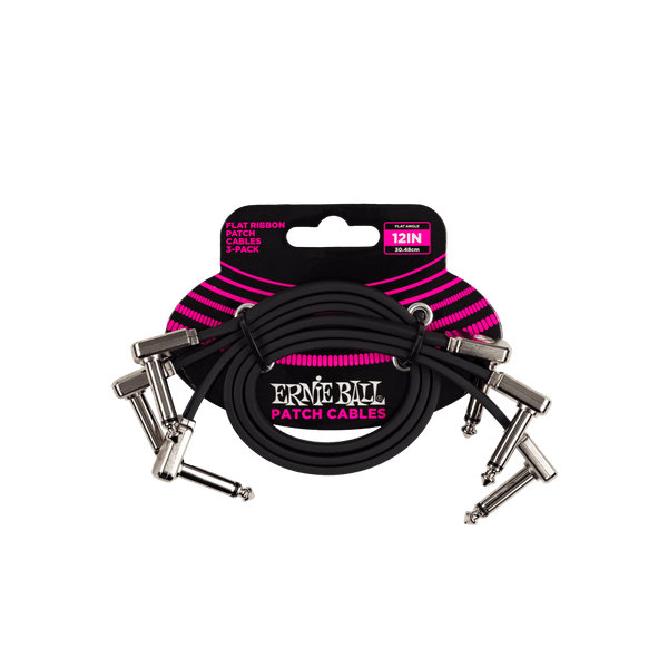 Ernie Ball 12" Flat Ribbon Patch Cable 3 Pack Black