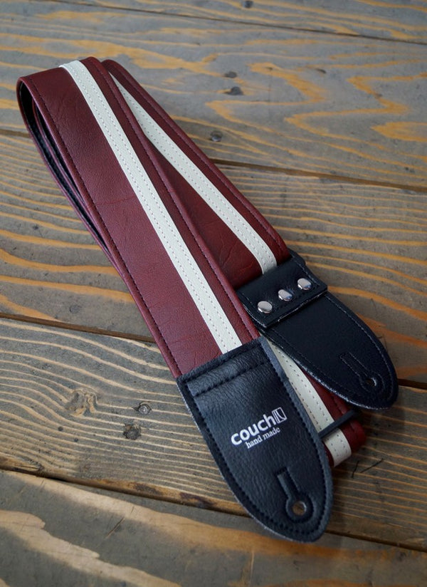 Couch Dark Red w/ White Vinyl Racer X Guitar Strap