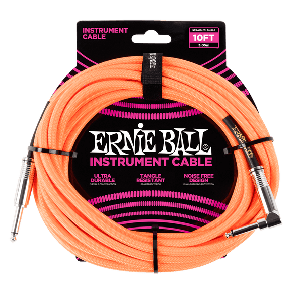 Ernie Ball 10' Straight/Angle Instrument Cable Neon Orange