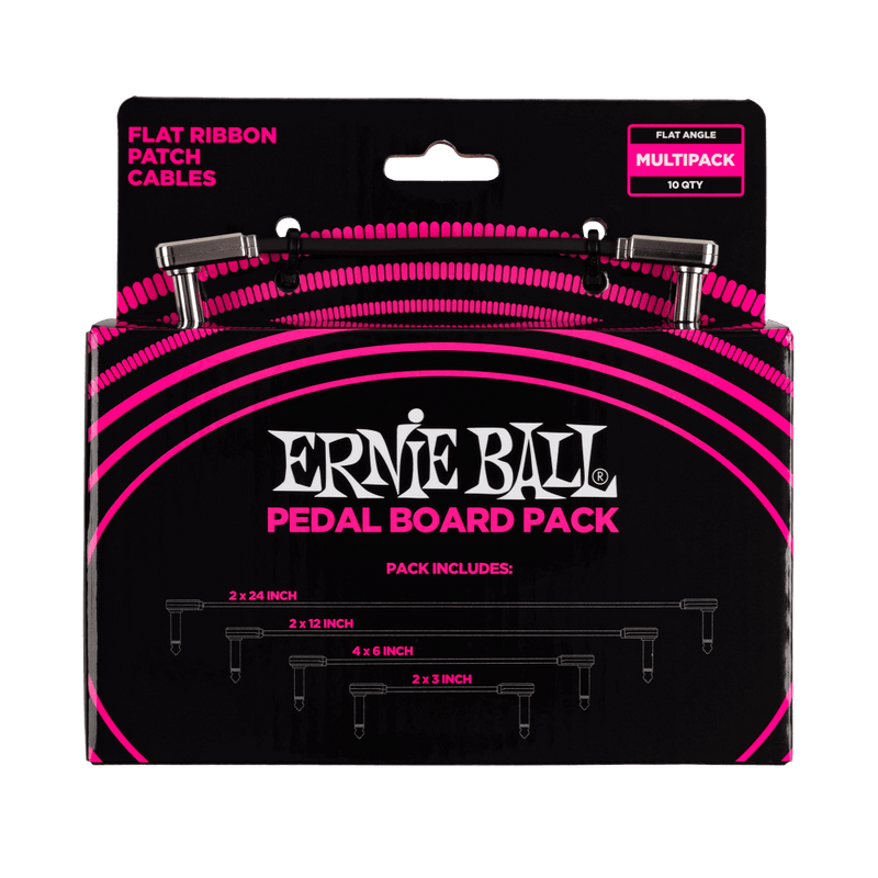 Ernie Ball Flat Ribbon Patch Cables Pedalboard Multi-Pack Black