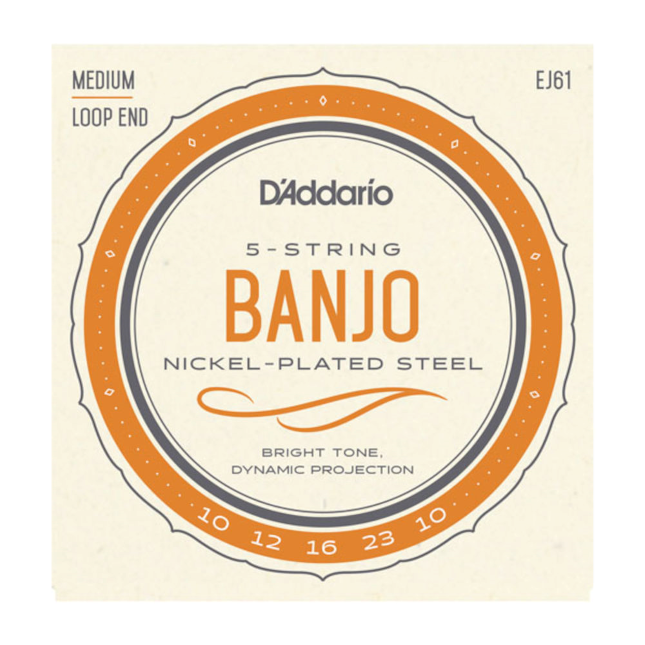 D'Addario EJ61 5-String Banjo, Nickel, Medium, 10-23