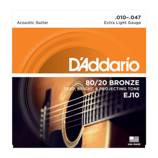 D'Addario EJ10 Bronze Acoustic Guitar Strings, Extra Light, 10-47